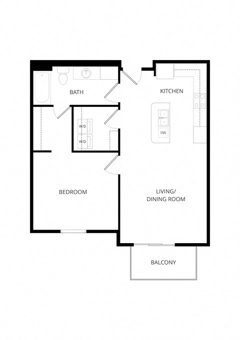 Floor plan for 1 bed, 1 bath, 717 sqft